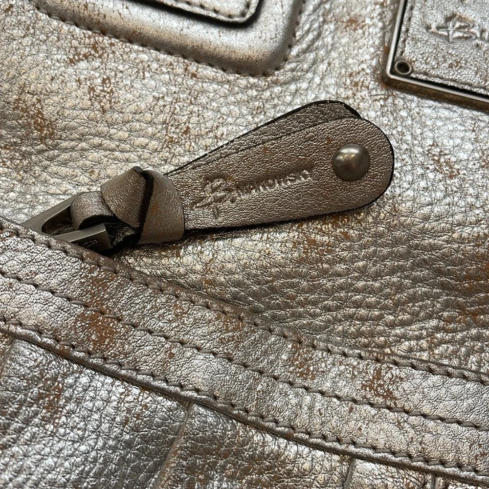 B. Makowsky Metallic Silver Copper Distressed Leather Shoulder Bag